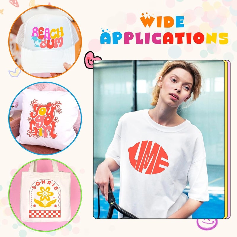 Tintnut Neon Heat Transfer Vinyl -6 Sheets 12" x 10" Pastel Tangerine Neon Iron on Vinyl for Fabrics Pastel HTV Vinyl Compatible with Cricut and Silhoutte Cameo - Image 5